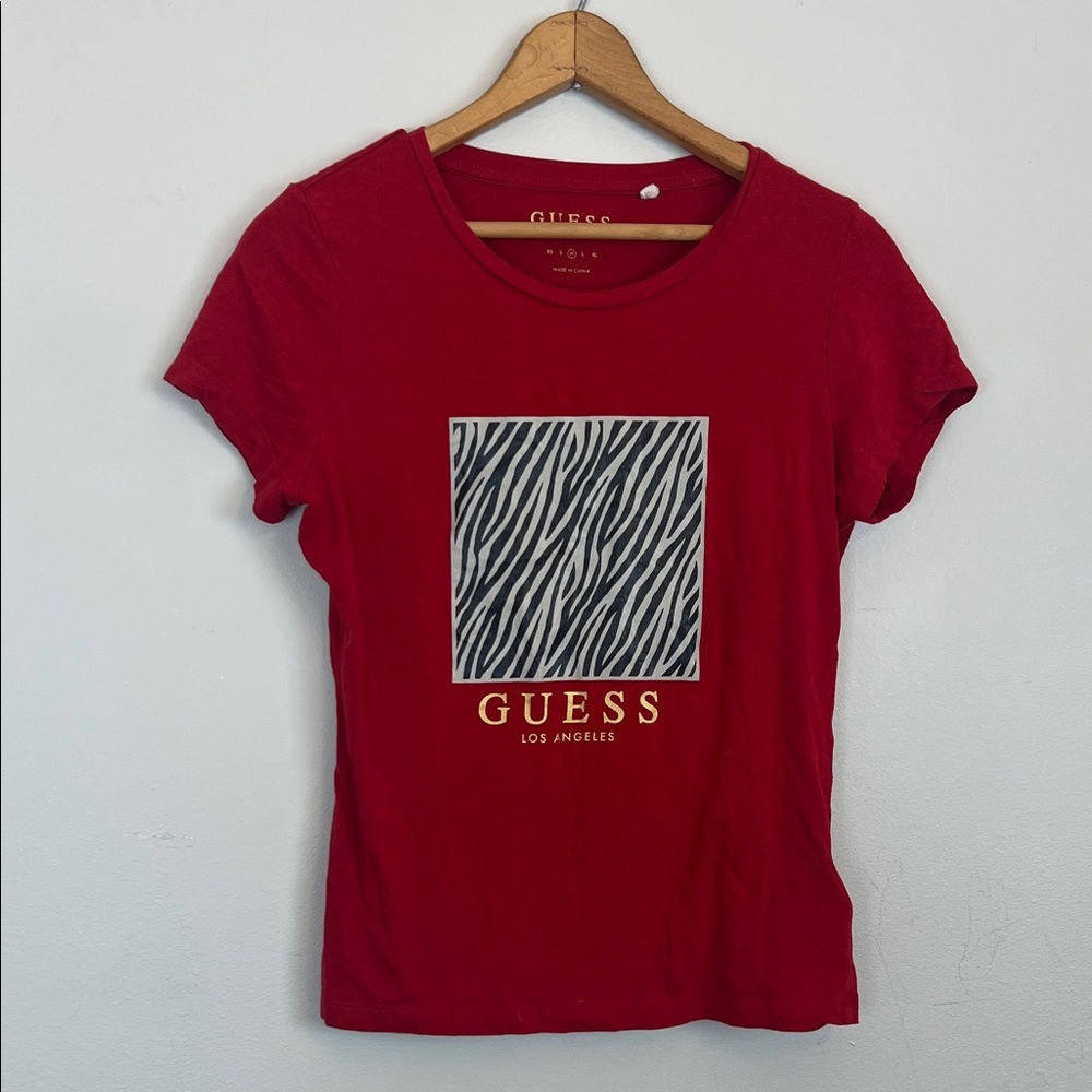 Guess Red Zebra Print Tee Women’s size medium
